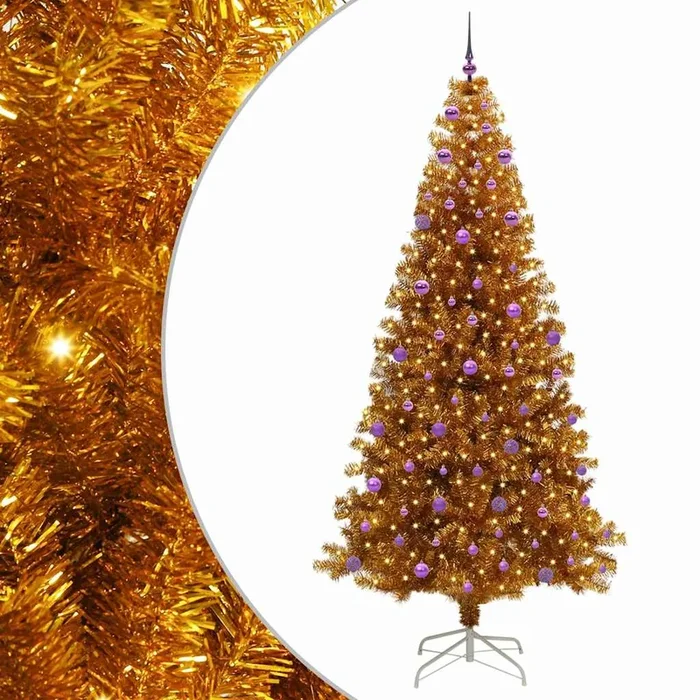 vidaXL Árbol de Navidad con 300 LED con soporte Dorado 240 cm PET (3)