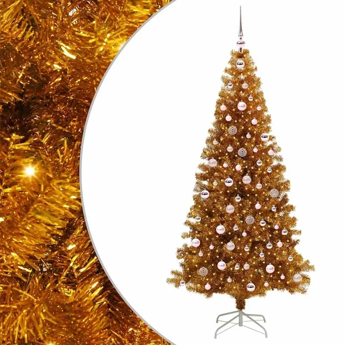 vidaXL Árbol de Navidad con 300 LED con soporte Dorado 240 cm PET (7)