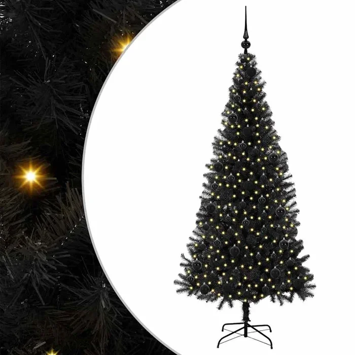vidaXL Árbol de Navidad con 300 LED con soporte Negro 180 cm PVC (3)