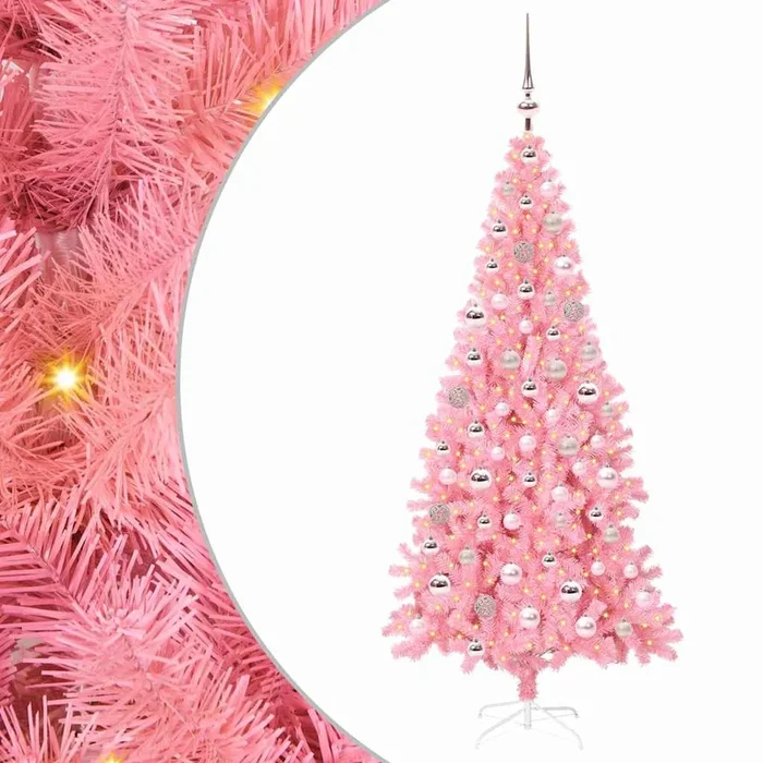 vidaXL Árbol de Navidad con 300 LED con soporte Rosa 180 cm PVC (8)