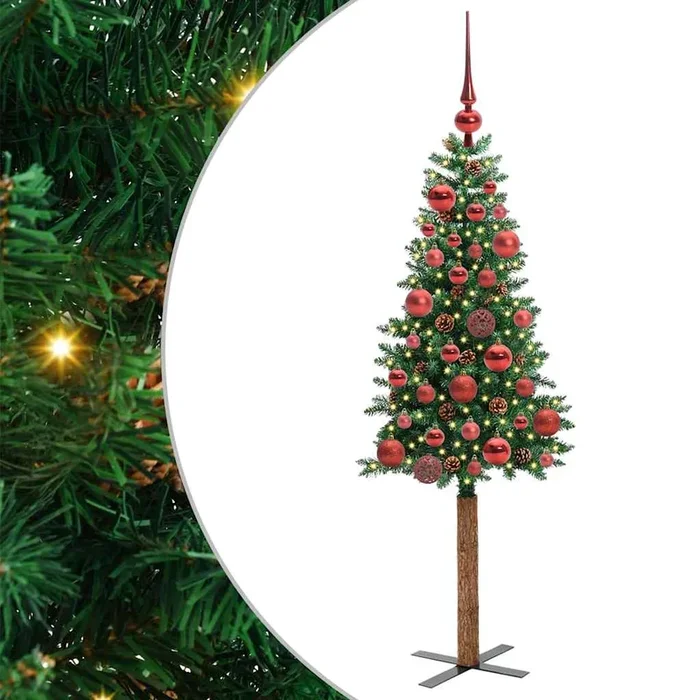 vidaXL Árbol de Navidad Delgado con 150 LED con soporte Verde 150 cm (8)