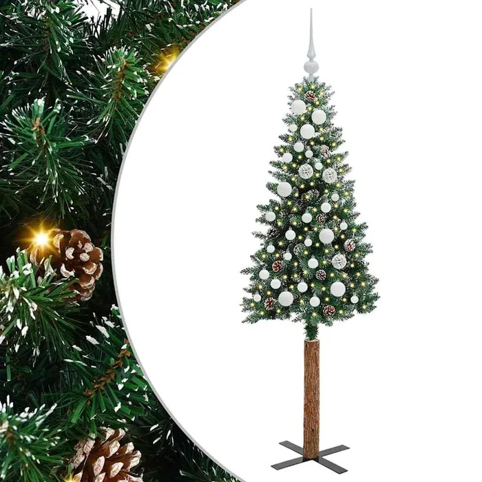 vidaXL Árbol de Navidad Delgado con 150 LED con soporte Verde y 150 cm (8)