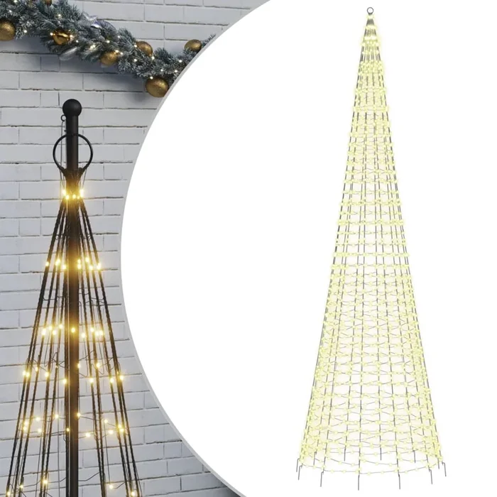 vidaXL Árbol de Navidad en asta bandera 1534 LED blanco cálido 500 cm