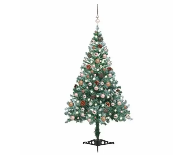 vidaXL árbol de navidad glaseado con LEDs, bolas y piñas 150 cm | Brico Depôt Garanzia Inclusa