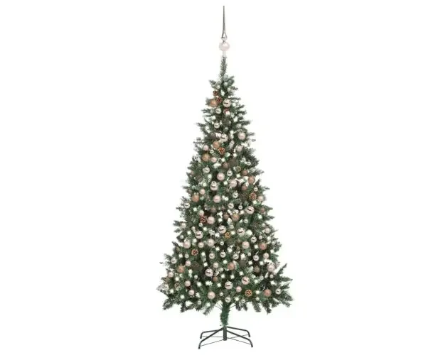 vidaXL árbol de navidad helado con luces, bolas y piñas 210 cm | Brico Depôt Affare