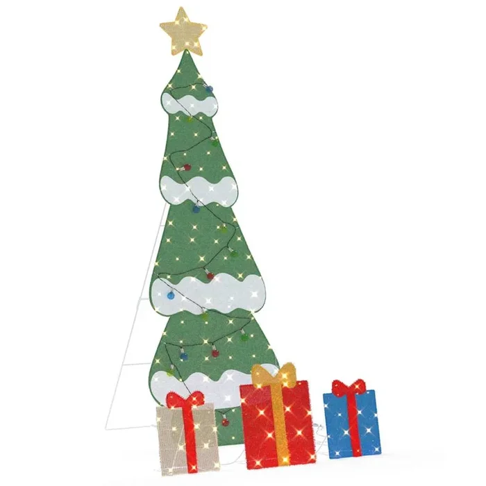 vidaXL Árbol de Navidad iluminado con 3 cajas de regalo 2D blanca cálida