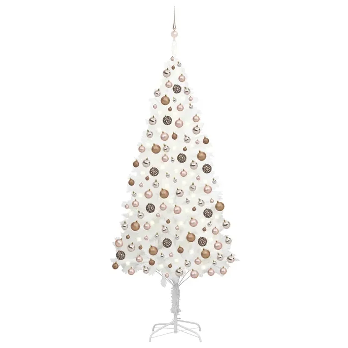 vidaXL Árbol de Navidad preiluminado con luces y bolas blanco 240 cm