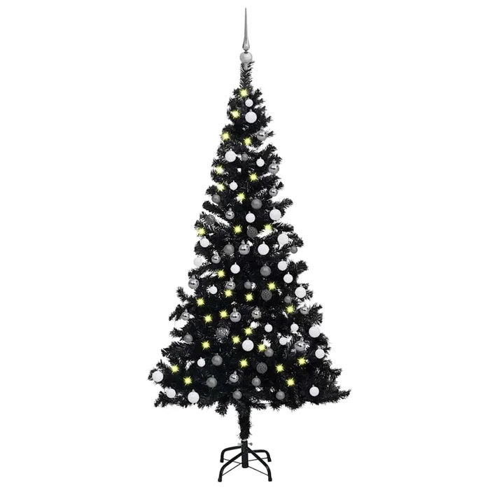vidaXL Árbol de Navidad preiluminado con luces y bolas negro 150 cm