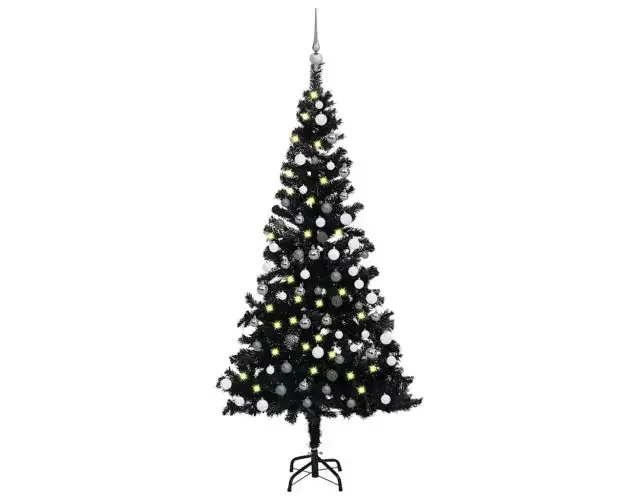 vidaXL árbol de navidad preiluminado con luces y bolas negro 180 cm | Brico Depôt Acquista Ora