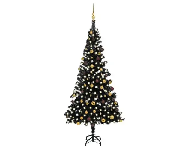 vidaXL árbol de navidad preiluminado con luces y bolas negro 210 cm | Brico Depôt Quantità Limitata