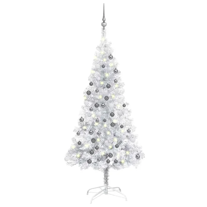 vidaXL Árbol de Navidad preiluminado con luces y bolas plateado 120 cm