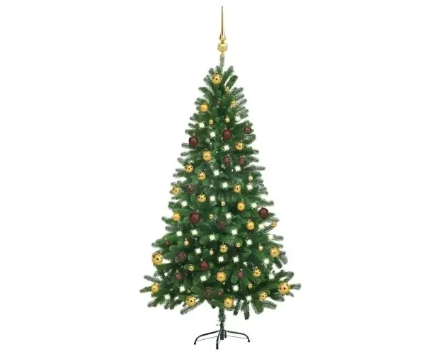 vidaXL árbol de navidad preiluminado con luces y bolas verde 150 cm | Brico Depôt Popolare