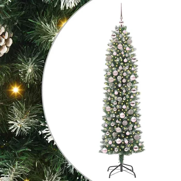 vidaXL Árbol Navideño Artificial Delgado con 300 LED verde y 180 cm (2)