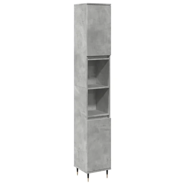 vidaXL Armario de baño madera contrachapada gris hormigón 30x30x190 cm (3)