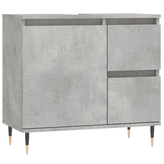 vidaXL Armario de baño madera contrachapada gris hormigón 65x33x60 cm (2)