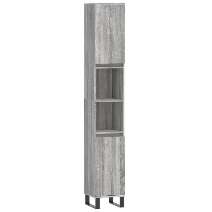 vidaXL Armario de baño madera contrachapada gris Sonoma 30x30x190 cm (2)