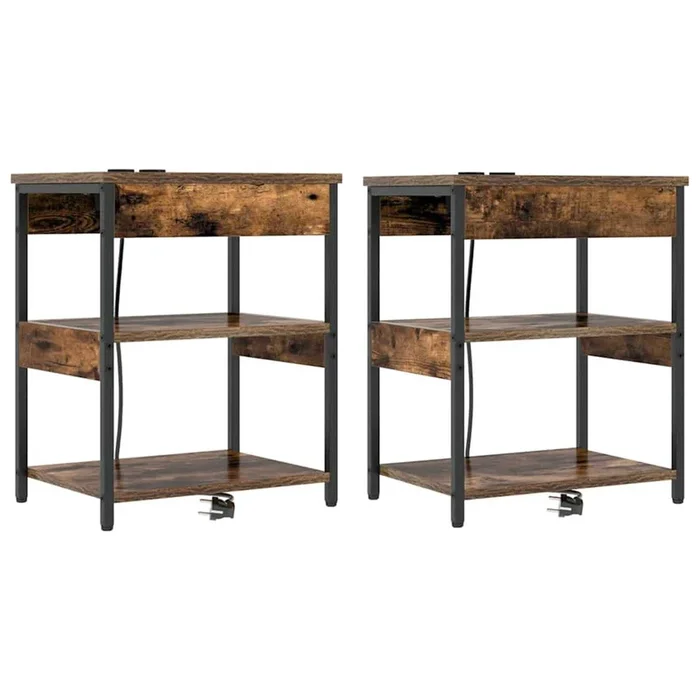 vidaXL Armario de Noche 2 pcs Roble ahumado Madera contrachapada