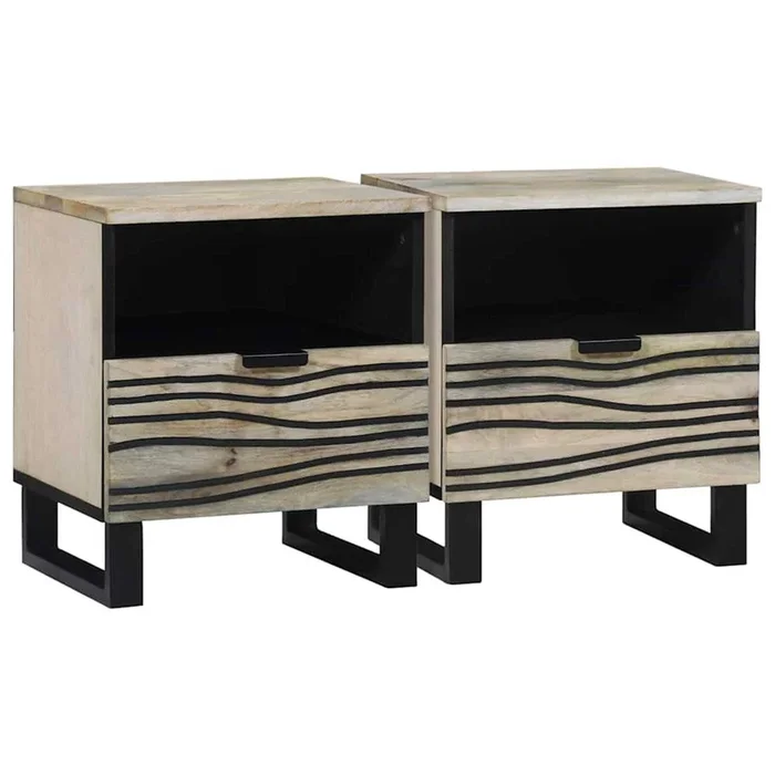 vidaXL Armario de Noche con cajón 2 pcs Blanco y negro 40 x 33 x 46 cm