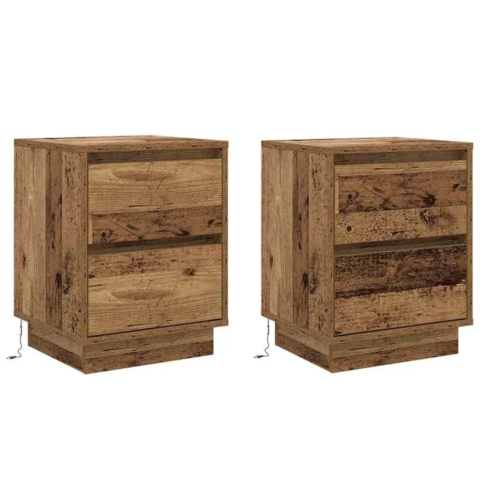 vidaXL Armario de Noche con cajón 2 pcs Madera Vieja 39 x 34.5 x 50 cm