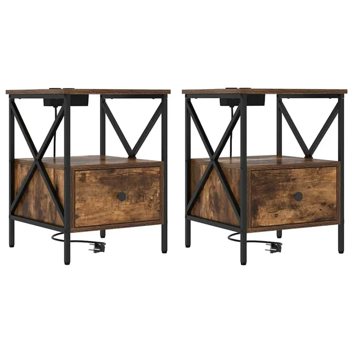 vidaXL Armario de Noche con cajón Roble ahumado 41.5 x 40.5 x 55 cm (2)