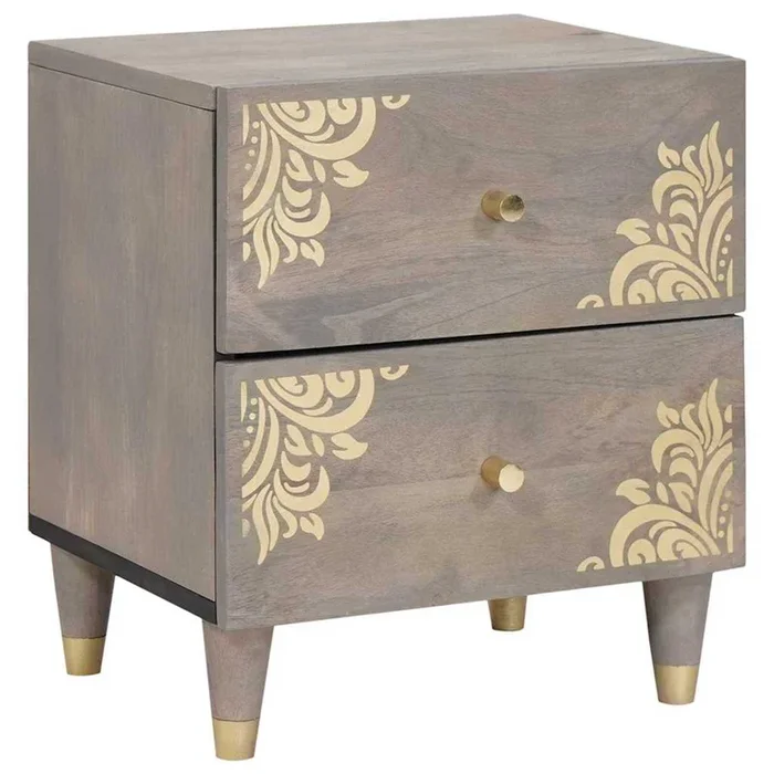 vidaXL Armario de Noche Gris 40 x 33 x 46 cm madera maciza de mango (2)