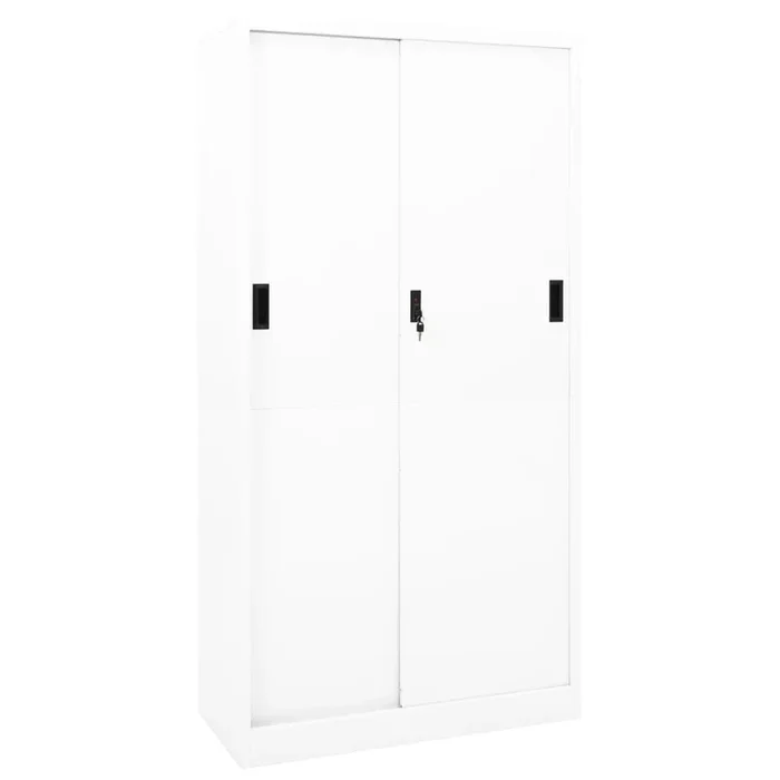 vidaXL Armario de oficina puerta corredera acero blanco 90x40x180 cm (2)