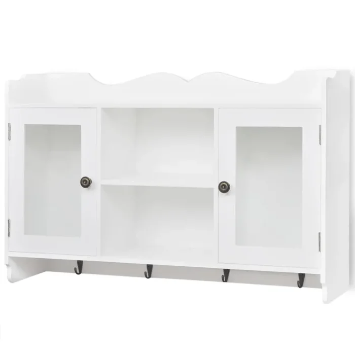 vidaXL Armario de pared estante expositor vidrio MDF blanco libros/DVD