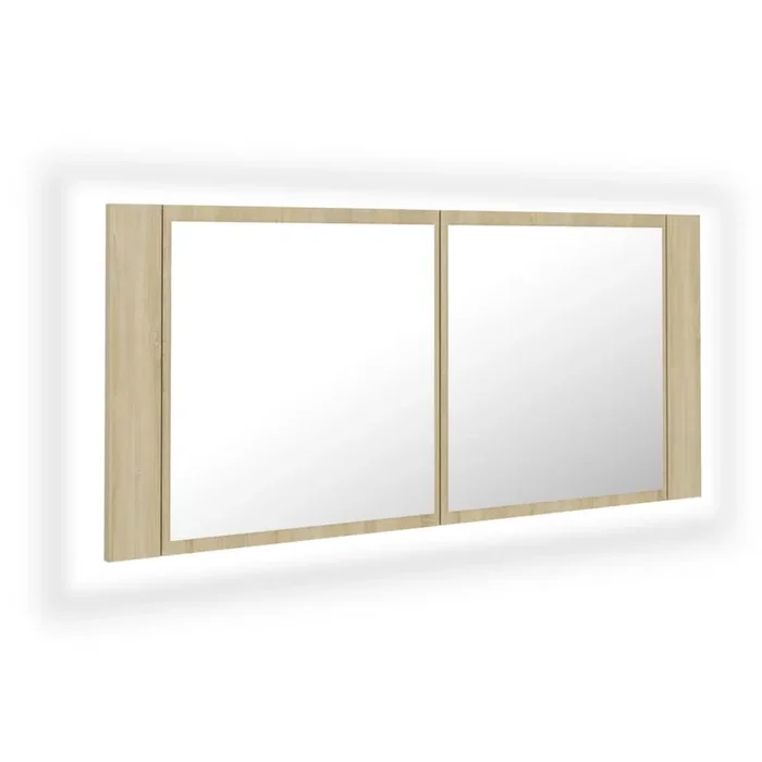 vidaXL Armario espejo de baño LED acrílico roble Sonoma 100x12x45 cm