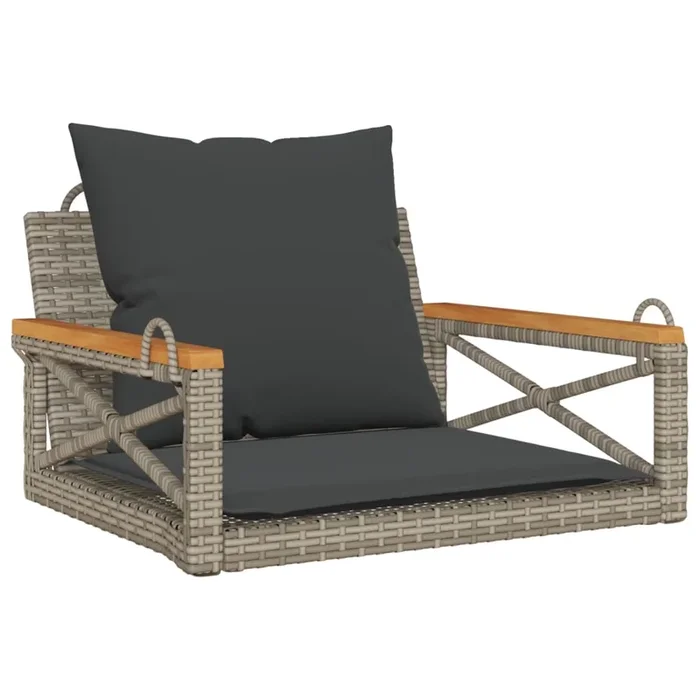vidaXL Banco columpio con cojines ratán sintético gris 63x62x40 cm (2)