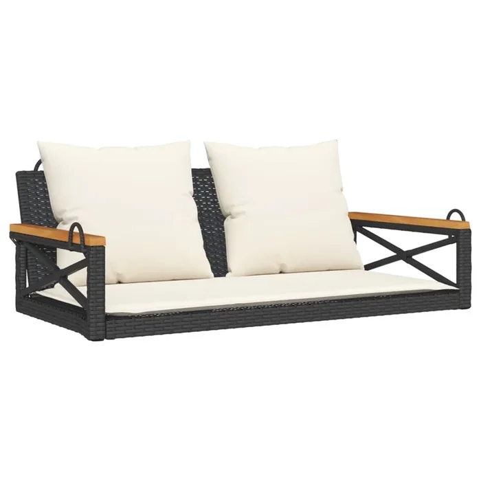 vidaXL Banco columpio con cojines ratán sintético negro 109x62x40 cm (2)