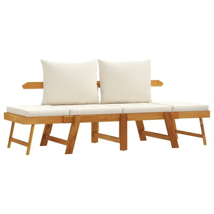 vidaXL Banco de jardín con cojines 2 en 1 madera maciza de acacia (4)