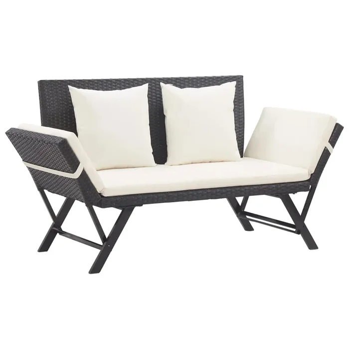 vidaXL Banco de jardín con cojines ratán sintético negro 176 cm (2)