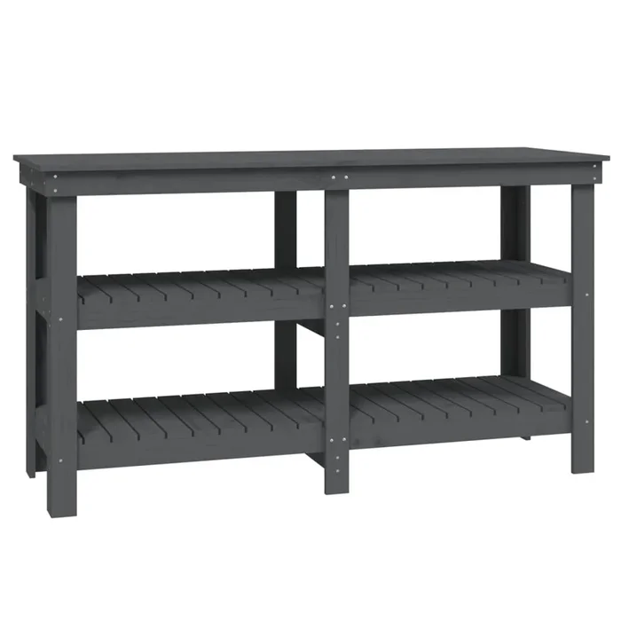 vidaXL Banco de trabajo de madera maciza de pino gris 142,5x50x80 cm