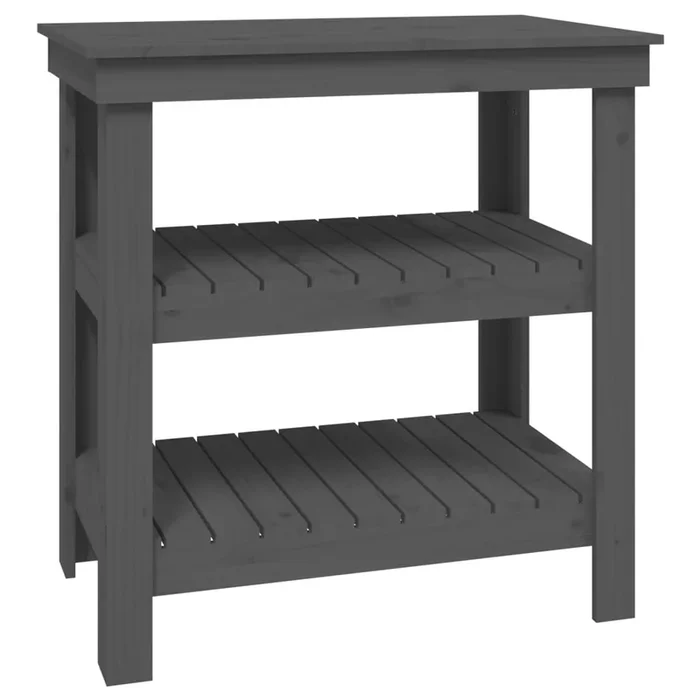 vidaXL Banco de trabajo de madera maciza de pino gris 78,5x50x80 cm