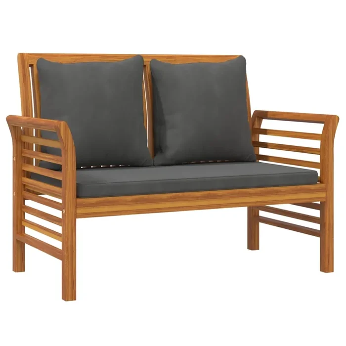vidaXL Banco jardín con cojines gris oscuro de madera maciza de acacia