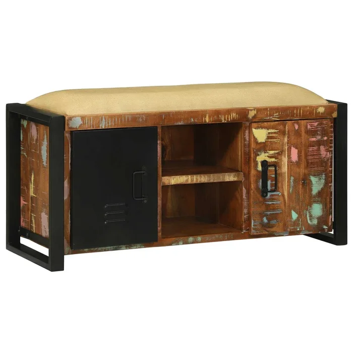 vidaXL Banco Multicolor 100 x 35 x 50 cm Madera maciza recuperada
