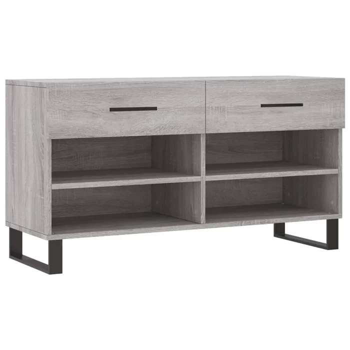 vidaXL Banco zapatero madera de ingeniería gris Sonoma 102x35x55 cm (7)