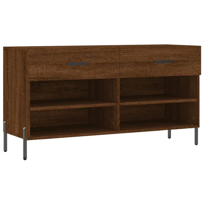 vidaXL Banco zapatero madera de ingeniería marrón roble 102x35x55 cm (2)