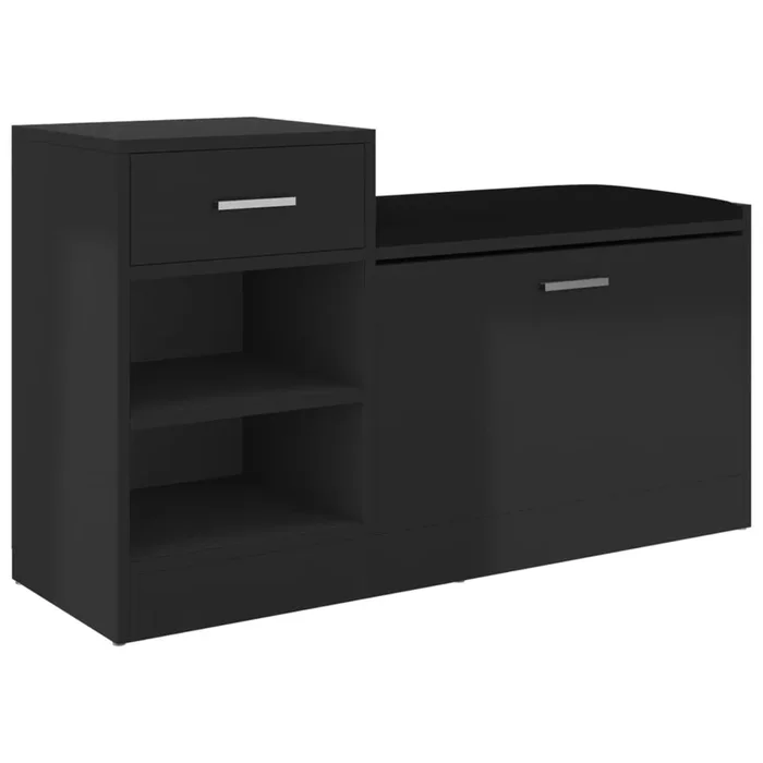 vidaXL Banco zapatero madera de ingeniería negro brillo 94,5x31x57 cm