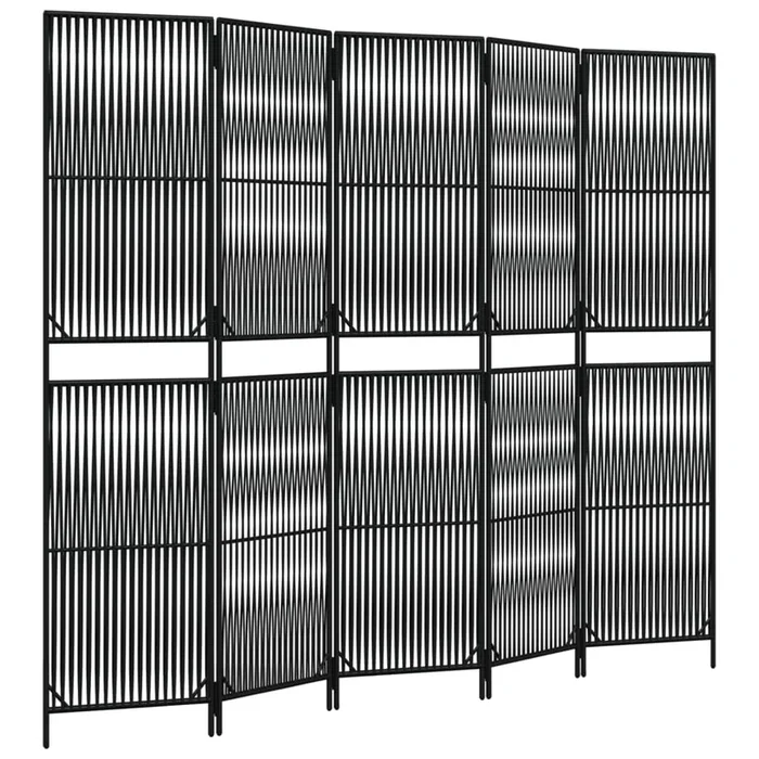 vidaXL Biombo de 5 paneles ratán sintético negro (3)