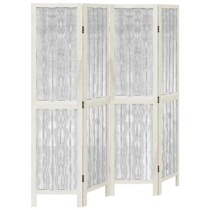 vidaXL Biombo separador de 4 paneles madera maciza Paulownia blanco (6)