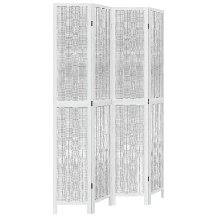 vidaXL Biombo separador de 4 paneles madera maciza Paulownia blanco (9)