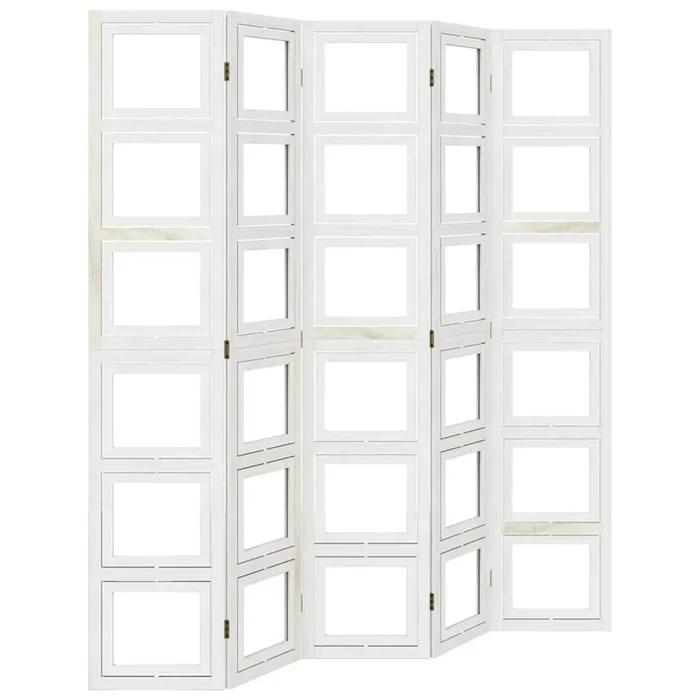 vidaXL Biombo separador de 5 paneles madera maciza Paulownia blanco (4)
