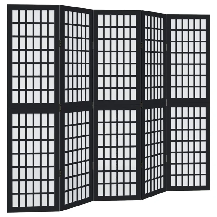 vidaXL Biombo separador de 5 paneles madera maciza Paulownia negro (2)