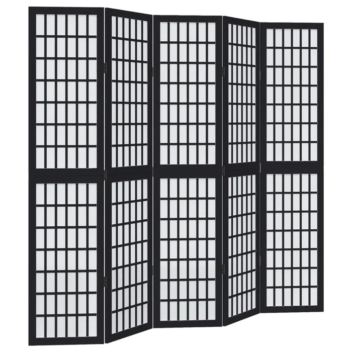 vidaXL Biombo separador de 5 paneles madera maciza Paulownia negro (3)