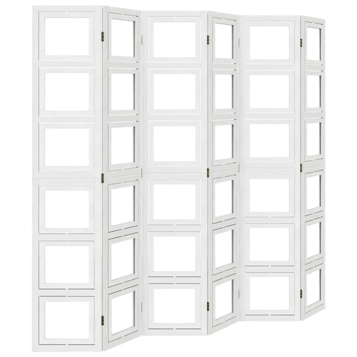 vidaXL Biombo separador de 6 paneles madera maciza Paulownia blanco (4)