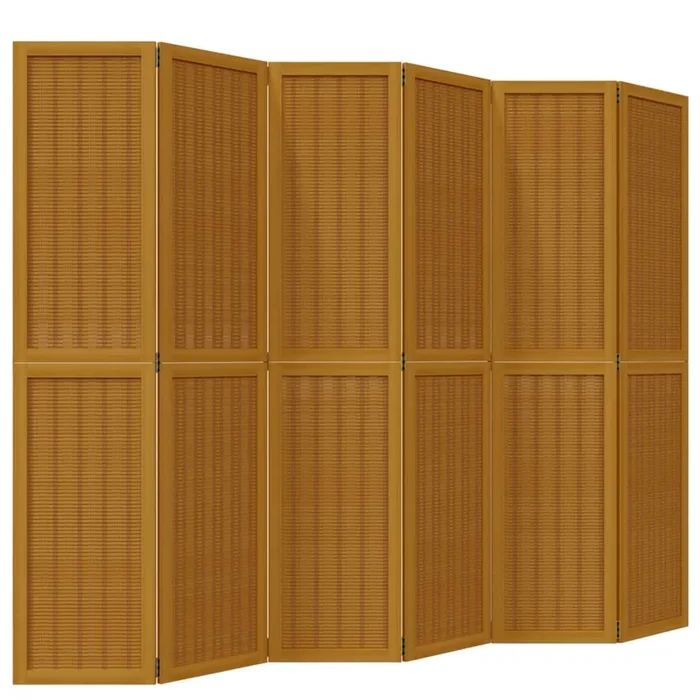 vidaXL Biombo separador de 6 paneles madera maciza paulownia marrón (6)