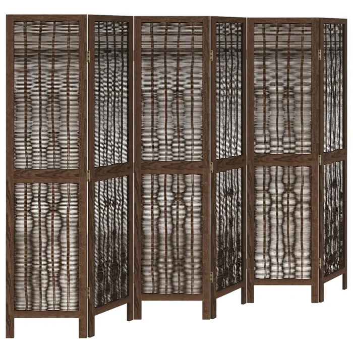 vidaXL Biombo separador de 6 paneles madera paulownia marrón oscuro (5)