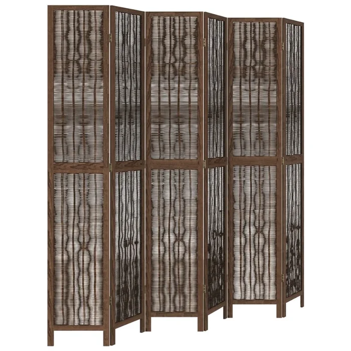 vidaXL Biombo separador de 6 paneles madera paulownia marrón oscuro (8)