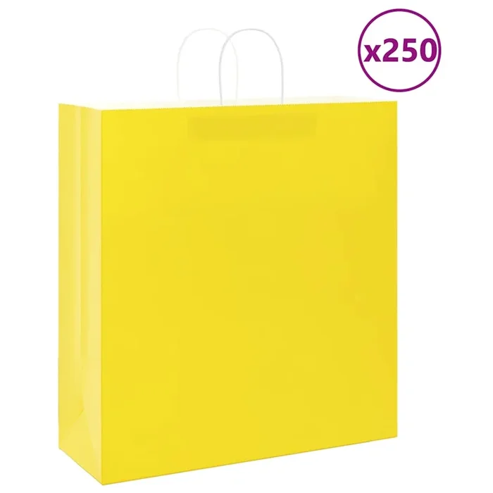 vidaXL Bolsas de papel con asas 250 uds amarillas 45x17x48 cm (2)